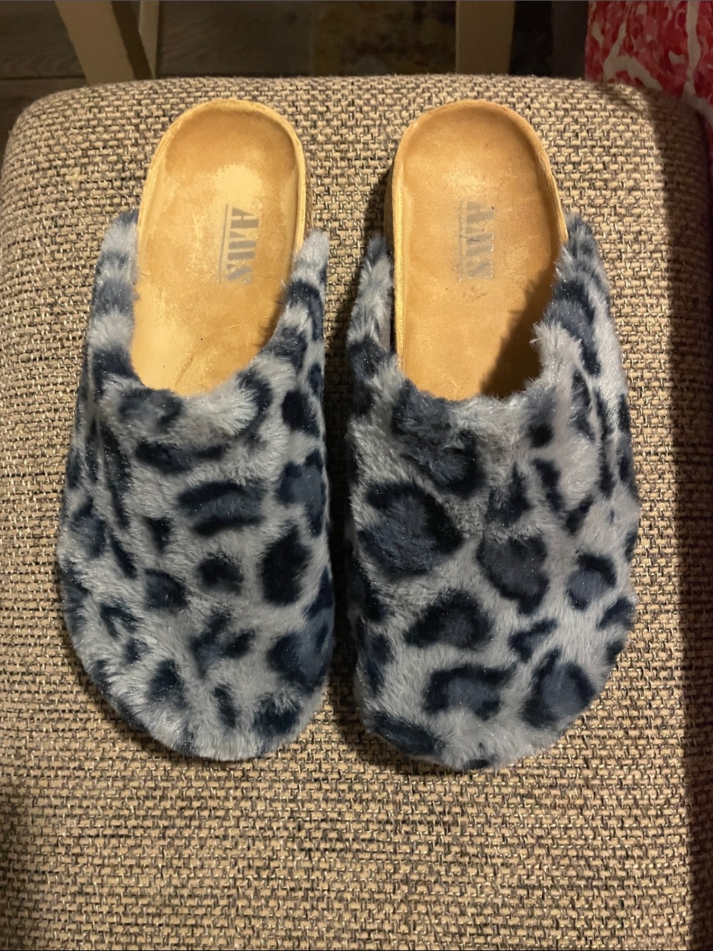 Stevies Gray and Black Faux Fur Leopard Slip-On Slippers